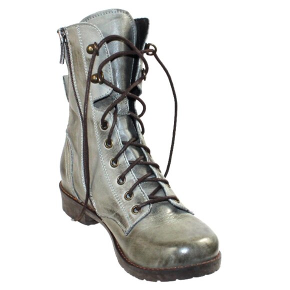 Jafa Graphite Distressed Lace Up Combat Tall Hand Made Ankle Boot,Size 37 (US 7) - Picture 4 of 13